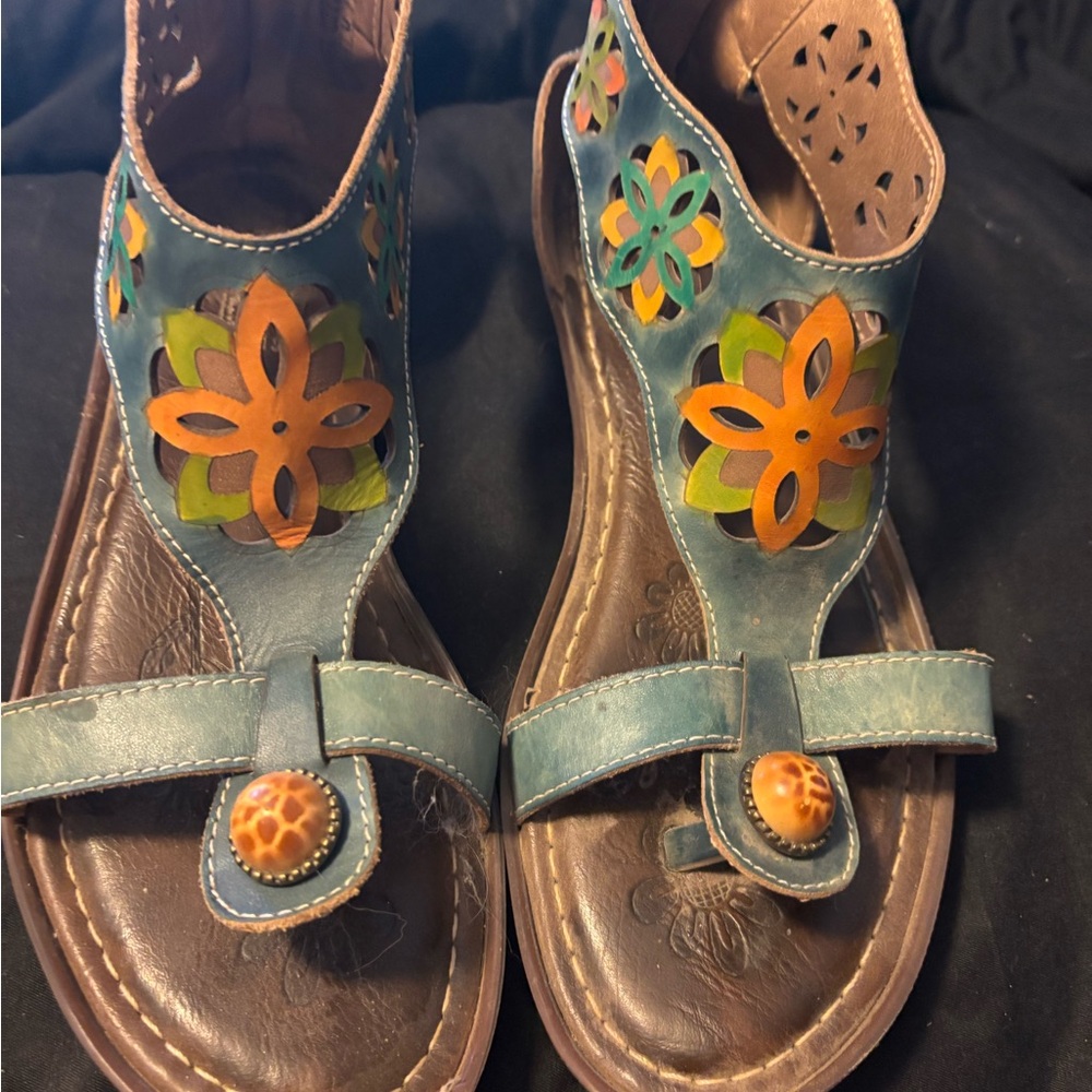 Spring Step L’Artiste Blue and Orange Floral Sandals